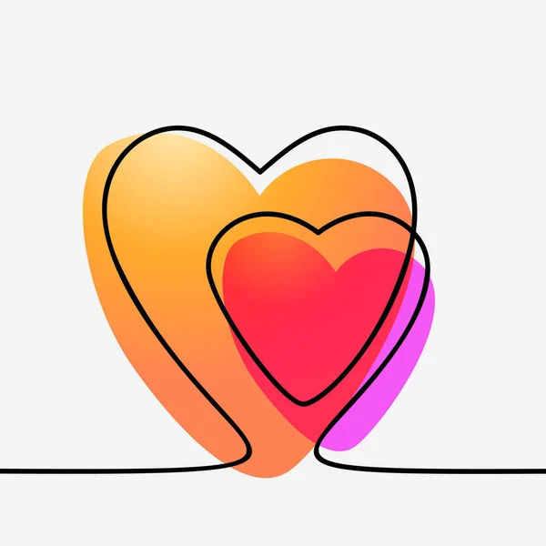 Dibujo Continuo Dos Corazones Con Gradiente Líquido Ilustración Minimalista Vectorial — Vector de stock