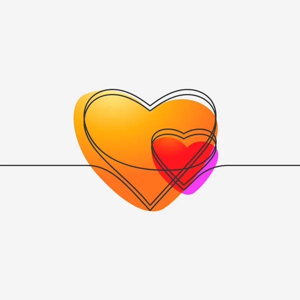 Two Hearts Continuous Line Drawing Liquid Gradient Vector Minimalist Illustration — Stock Vector