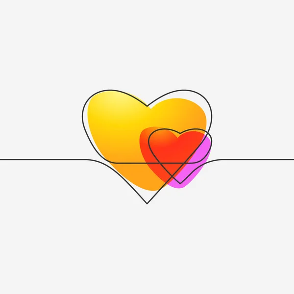 Desenho Linha Contínua Dois Corações Com Gradiente Líquido Ilustração Minimalista —  Vetores de Stock