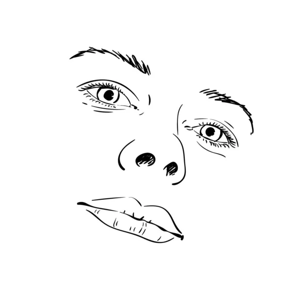 Hermosa Cara Mujer Joven Boceto Vectorial Ilustración Dibujada Mano Line — Vector de stock