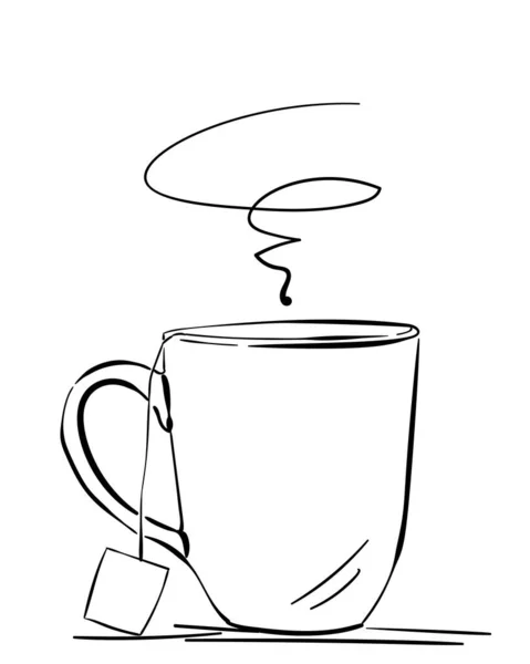 Sketch Mug Tea Bag Label Hand Draw Vector Illustration Line — 스톡 벡터