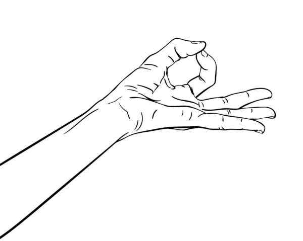 Skizze Der Hand Der Meditation Gyan Mudra Handgezeichnete Vektorillustration Linienstil — Stockvektor