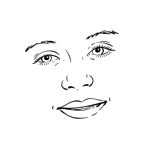 Vacker Leende Ansikte Ung Flicka Vektor Skiss Hand Ritad Illustration — Stock vektor