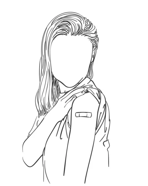 Ilustracja Osób Zaszczepionych Portret Anonimowej Kobiety Bandażem Samoprzylepnym Ramieniu Uzyskaniu — Wektor stockowy