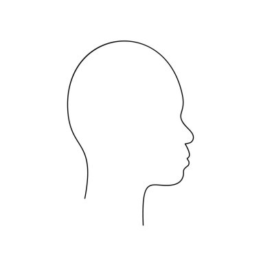 Profilde ikili olmayan, küçük ve küçük bir burun sürekli bir çizgi çizimi, vektör grafikleri, tek bir çizgiden oluşan minimalist çizimler.