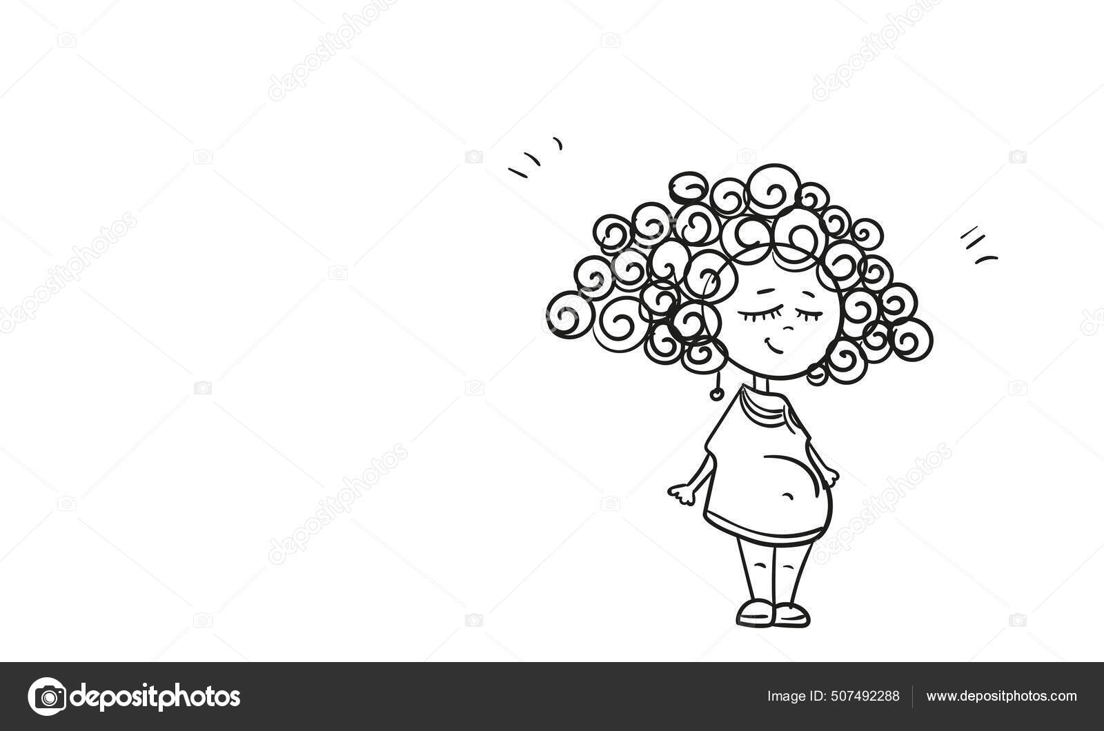 Pregnant Woman Doodle Curly Hair Standing Relaxed Closed Eyes