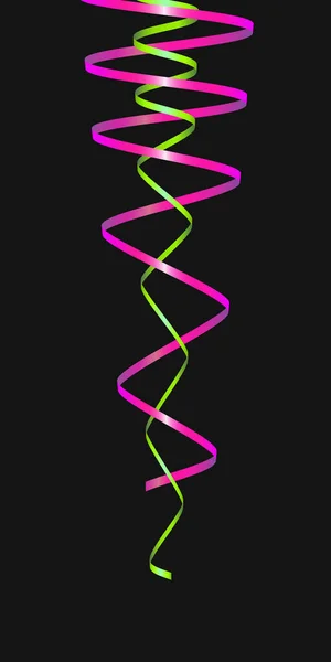 Lebendige Magenta Und Grüne Serpentinenbänder Auf Schwarzem Hintergrund Vektor Dekorationselement — Stockvektor