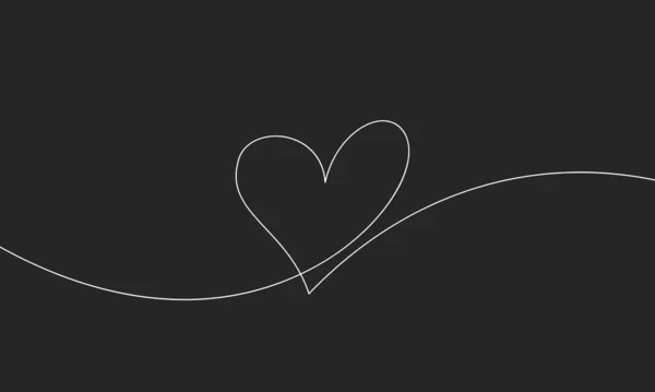 ハート連続1本の線画 黒と白のベクトルミニマリストの愛のイラスト1本の線画 黒の背景に白の線画 — ストックベクタ