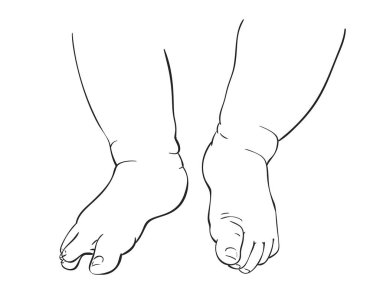 Bebek ayaklarının çizgi çizimi, beyaz üzerine el çizimi vektör çizimi