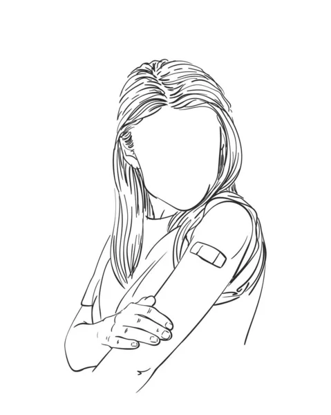 접착제 붕대를 익명의 여성의 초상화 스케치 그래픽 — 스톡 벡터