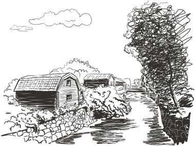 Riverside, kırsal manzara evinde,