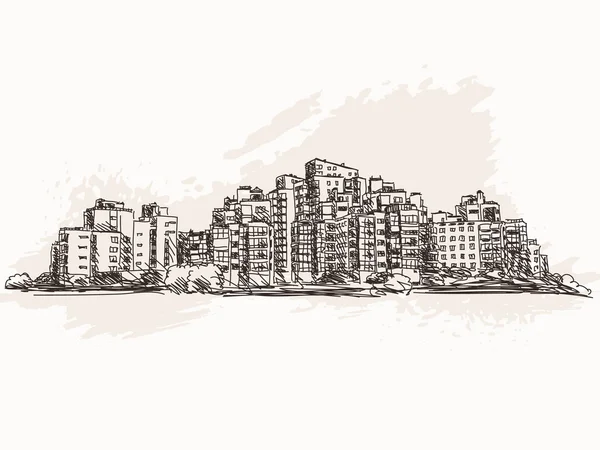 Cityscape Desenho desenhado à mão —  Vetores de Stock