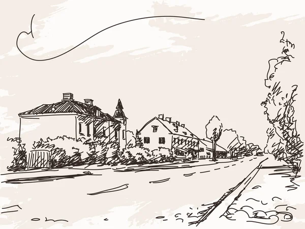 Maison de ville et croquis de route — Image vectorielle