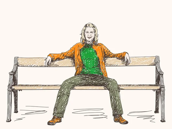 ベンチの座席の女性 — ストックベクタ