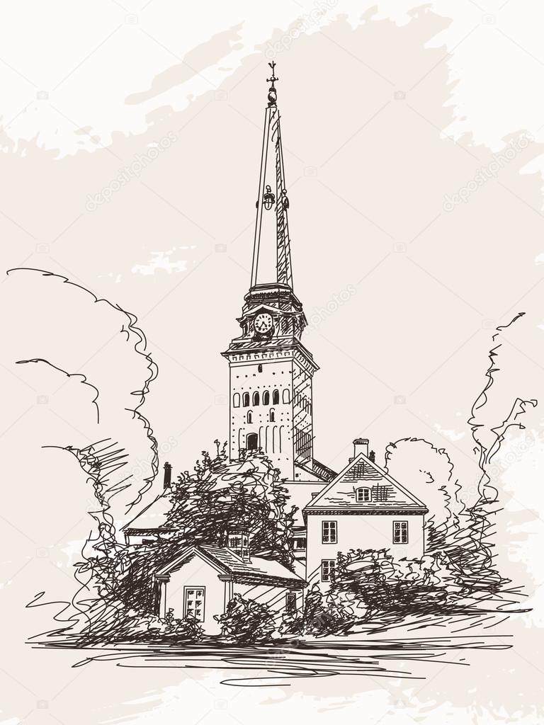 Vasteras Cathedral Europe architecture  Sketch