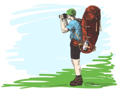 Trekking man with photo camera