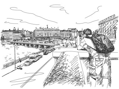Tourist taking photo of Stockholm city clipart