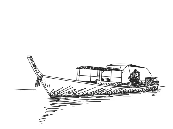 Esboço de barco de cauda longa — Vetor de Stock