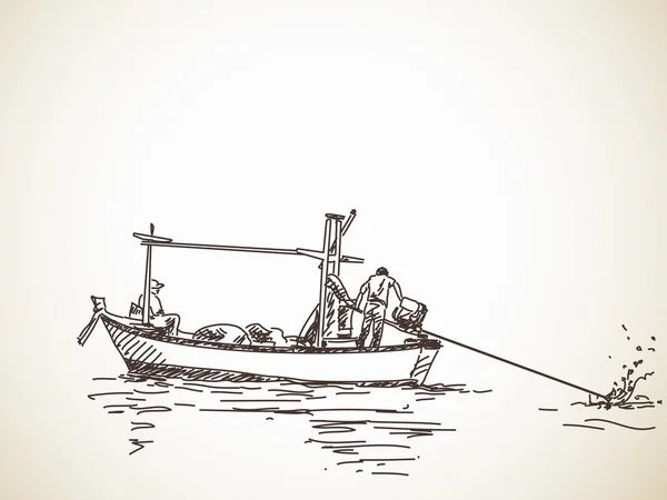 Skizze des Fischerbootes — Stockvektor