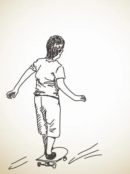 Skizze eines Jungen auf dem Skateboard — Stockvektor