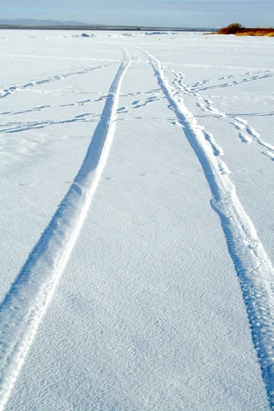 Tire tracks in snow — Stock Photo, Image