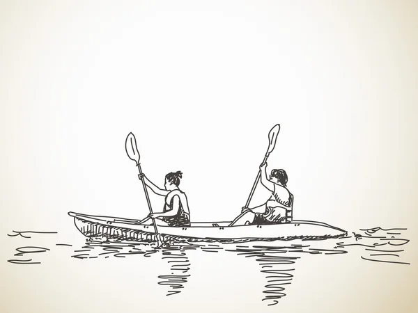 Bosquejo de gente en kayak — Archivo Imágenes Vectoriales