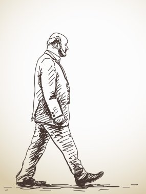 Yaşlı adam el yürüme kroki