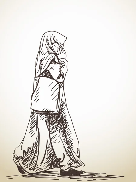 Croquis de la femme musulmane qui marche — Image vectorielle