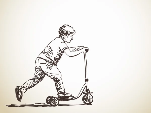 Enfant avec scooter kick — Image vectorielle