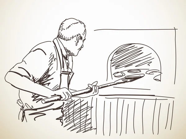 草绘的男人，烤面包 — 图库矢量图片