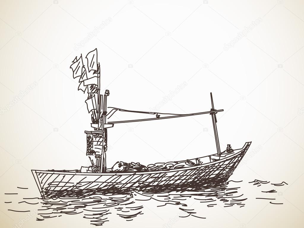 Sketch of small fishing boat Stock Vector by ©OlgaTropinina 78416692