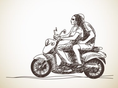 Scooter süren çift.