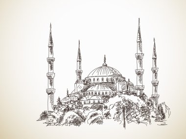 Hand drawn sketch of Blue Mosque clipart