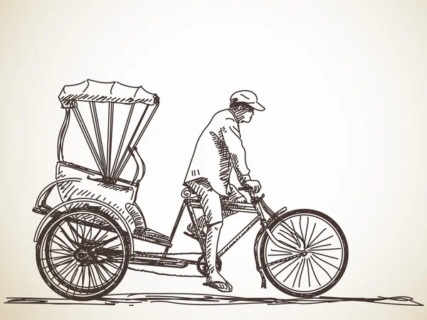 Skiss av cykel rickshaw — Stock vektor