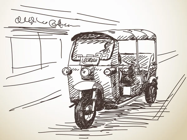 Hand drawn motorcycle rickshaw taxi — Stock Vector