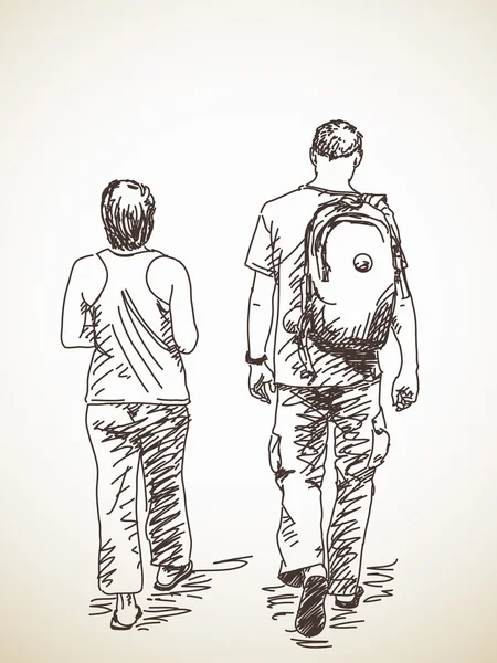 Caminando pareja vista trasera — Vector de stock