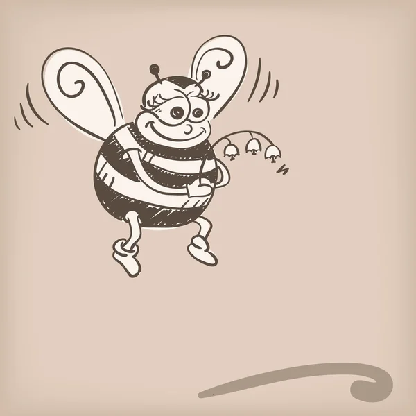 Esboço de doodle de abelha com flor — Vetor de Stock