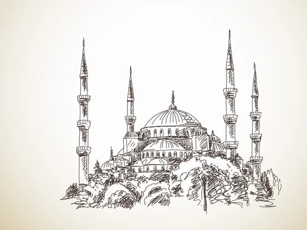 Hand drawn sketch of Blue Mosque — Stock Vector