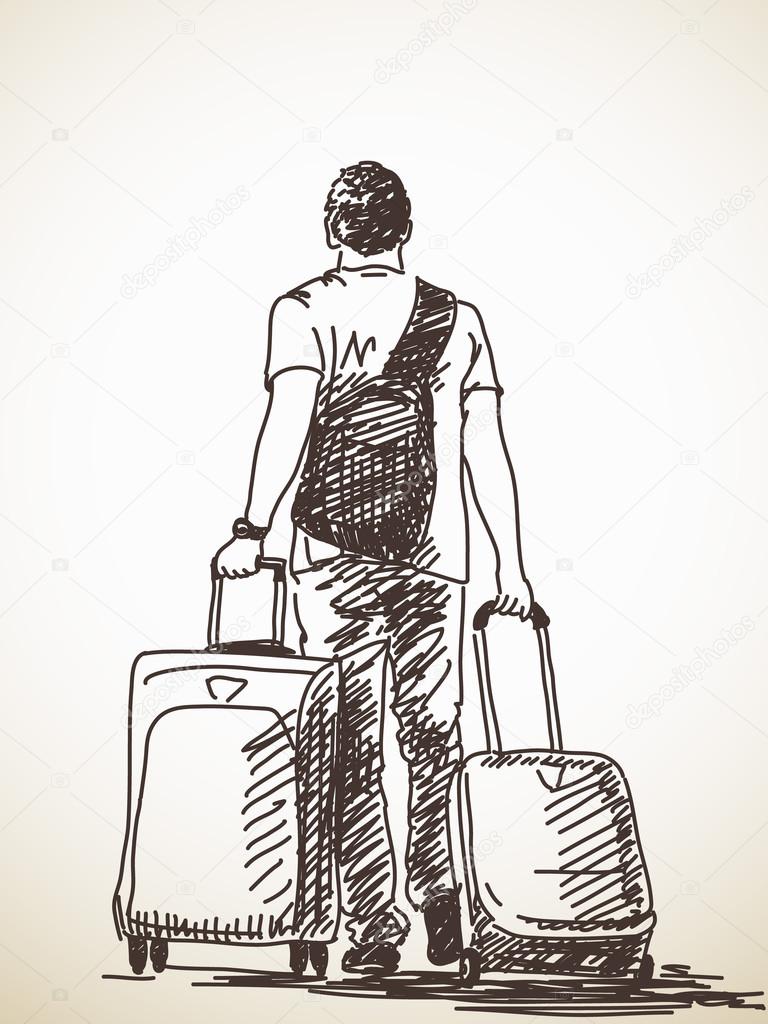 Sketch of man with suitcases