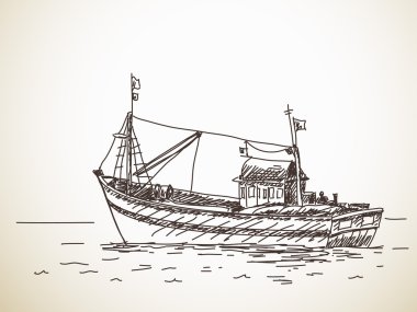 Fishing boat on waves