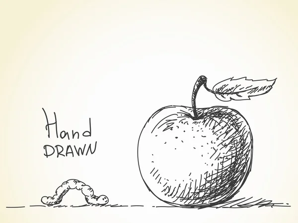 Wurm und Apfel-Sketch — Stockvektor
