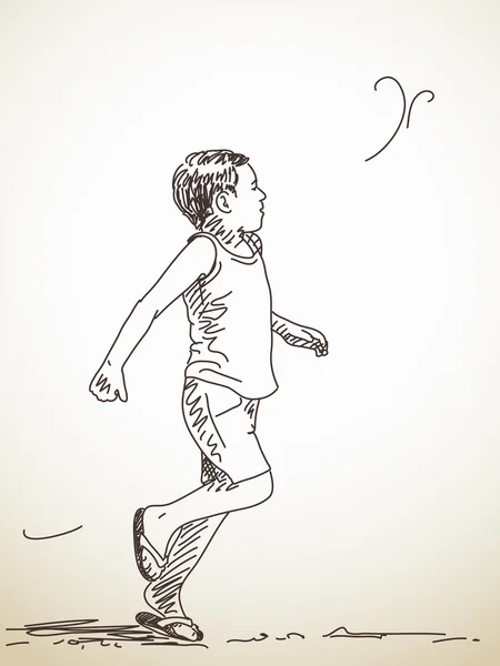 Bosquejo del niño corriendo — Vector de stock