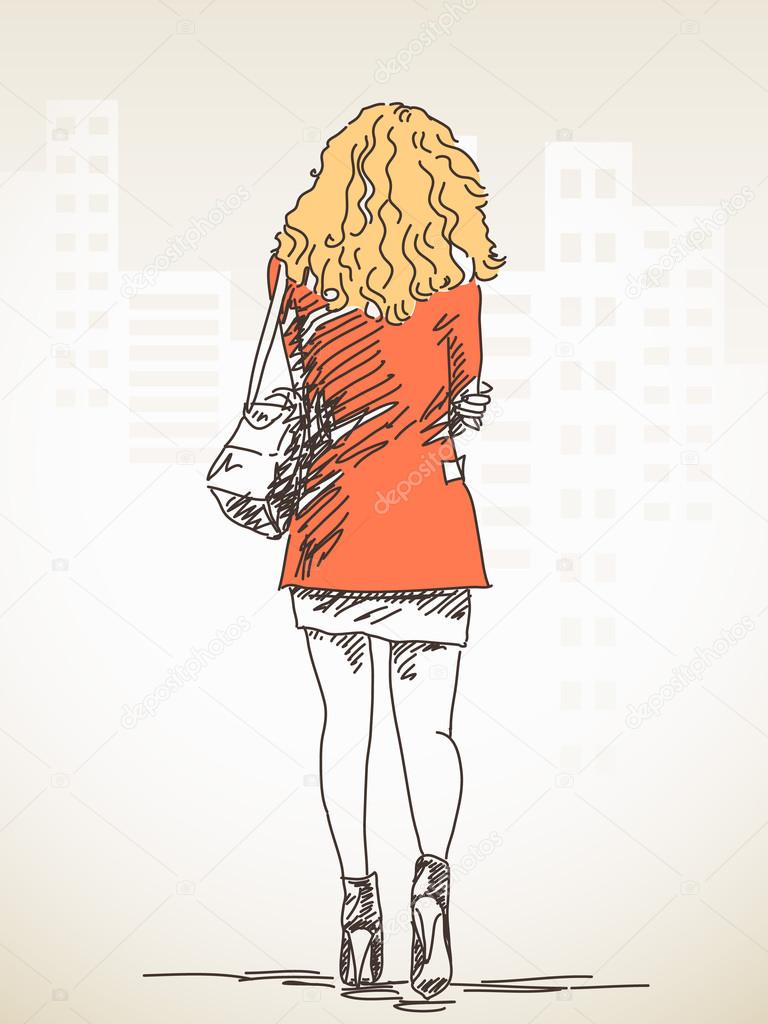 Sketch of walking woman Stock Illustration by ©OlgaTropinina 90474826