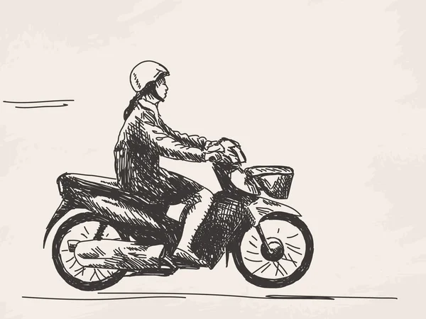 Bosquejo de la mujer a caballo motocicleta — Vector de stock