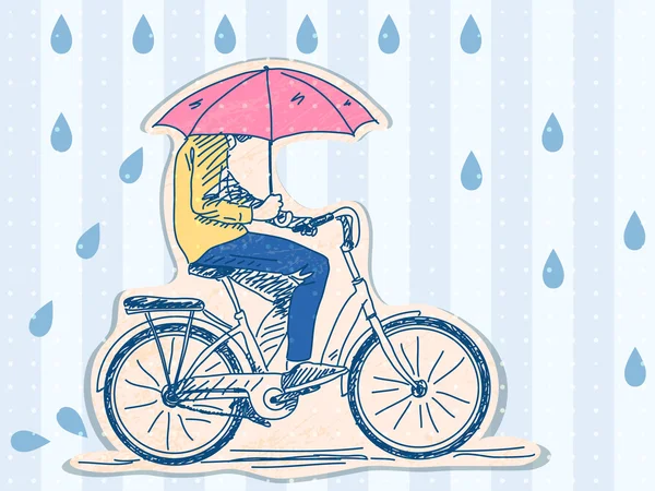 Bicyclist with umbrella — Stock Vector