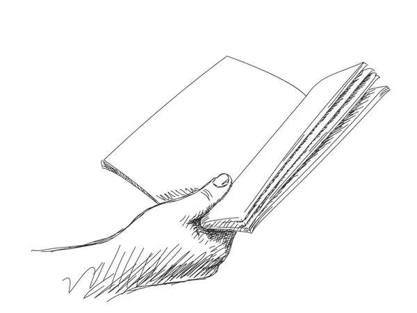 Schets van de hand met boek — Stockvector
