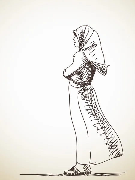 Sketsa wanita muslim - Stok Vektor