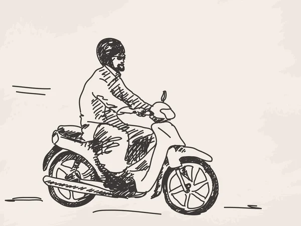 Skizze eines Mannes, der Roller fährt — Stockvektor