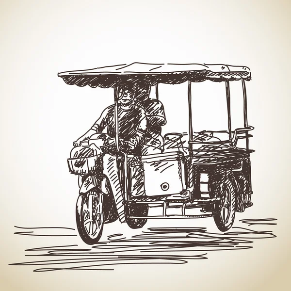 Croquis dessiné à la main de la moto tricycle — Image vectorielle