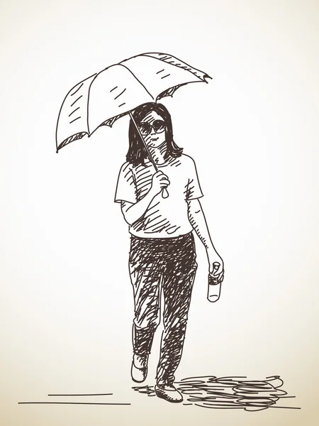 Fille avec parapluie — Image vectorielle